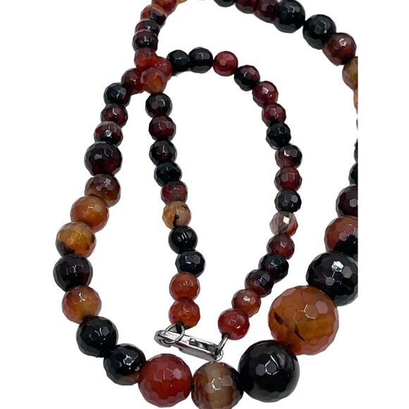 Faceted Carnelian Jasper Agate Quartz Graduated Necklace Healing Protection - Picture 8 of 13